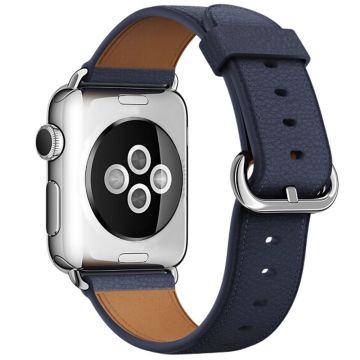 Apple Watch 49mm / 45mm / 44mm / 42mm Echt Koe Leren Horlogebandje - Marineblauw
