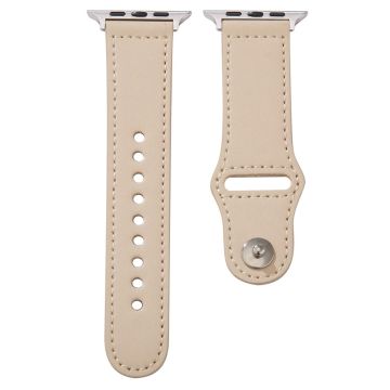 Apple Watch 49mm / 45mm / 44mm / 42mm Echt Koe Leren Horlogebandje - Abrikoos
