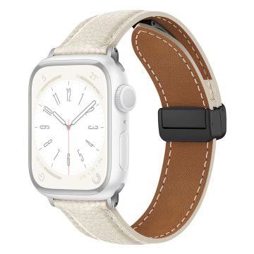 Apple Watch 49mm / 45mm / 44mm / 42mm Litchi Textuur Leren Bandje - Wit