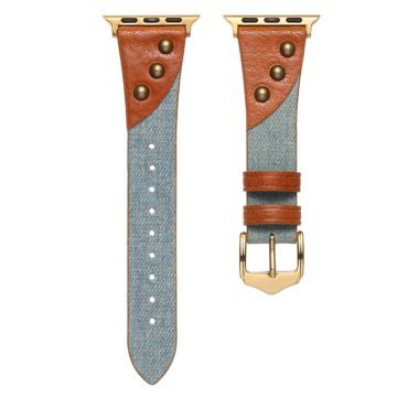 Apple Watch 49mm / 45mm / 44mm / 42mm Splicing Retro Horlogeband - Blauw+Bruin