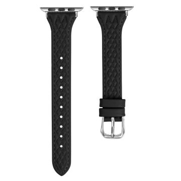 Apple Watch Series 49mm - 45mm - 44mm - 42mm Universele Top-Layer Cow Leather horlogeband - Zwart