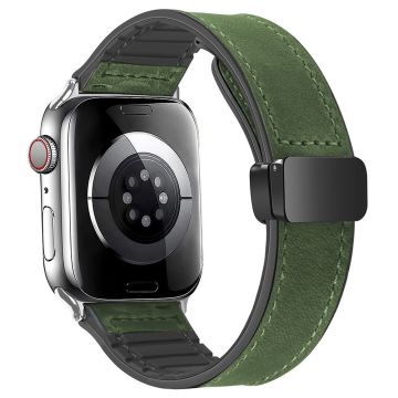 Apple Watch Series 49mm - 45mm - 44mm - 42mm Universele band van echt koeienleer - Crazy Horse / Legergroen