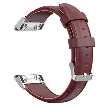 KALEBOL KLB-YLZP-001 For Garmin Fenix 7X  /  7X Pro Strap Replacement QuickFit 26mm Genuine Cow Leather Watchband - Dark Red