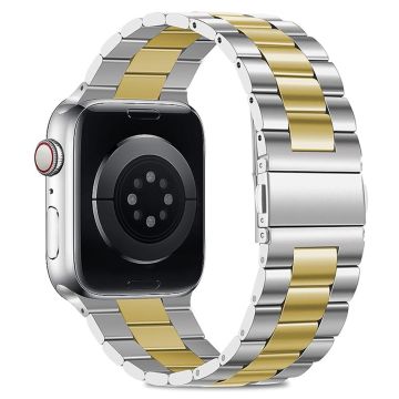 KALEBOL For Apple Watch Ultra 2 Ultra 49mm / 9 8 7 45mm / 6 5 4 SE (2022) SE (2023) SE 44mm / 3 2 1 42mm Stainless Steel Watch Strap - Silver+Gold