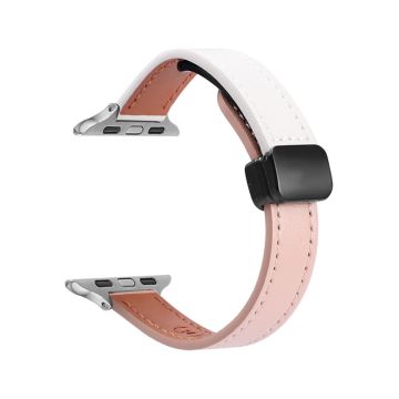 For Apple Watch Ultra 2 Ultra 49mm / 9 8 7 45mm / 6 5 4 SE (2023) SE (2022) SE 44mm / 3 2 1 42mm Microfiber Leather Band - Pink+Beige Apricot