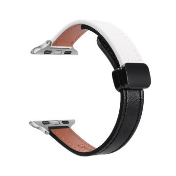 For Apple Watch Ultra 2 Ultra 49mm / 9 8 7 45mm / 6 5 4 SE (2023) SE (2022) SE 44mm / 3 2 1 42mm Microfiber Leather Band - Black+Beige Apricot