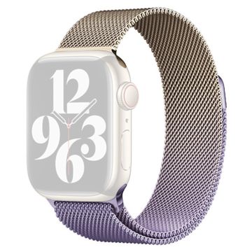 Apple Watch Series 49mm - 45mm - 44mm - 42mm Milanees Mesh horlogebandje - Goud + Lavendel