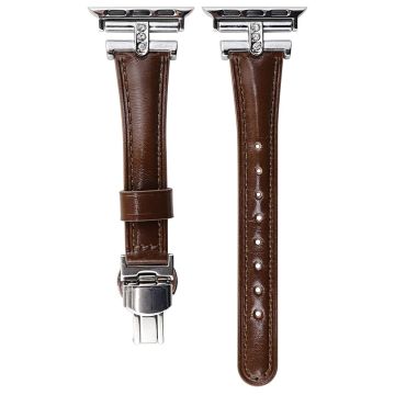 Apple Watch Series 49mm - 45mm - 44mm - 42mm Echt Koeie Leren Bandje - Roodbruin