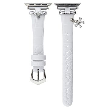 Apple Watch Series 49mm - 45mm - 44mm - 42mm Echt Koeie Leren Band - Wit / Zilveren Gesp