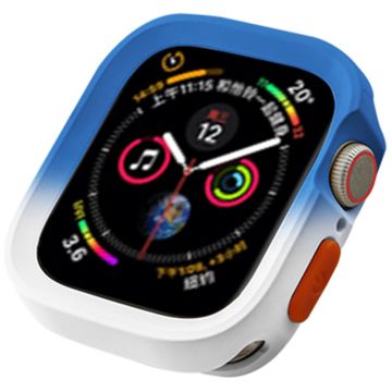 Apple Watch Series 4 / 5 / 6 / SE (2022) 44mm / 7 / 8 / 9 45mm Dual Color Flexibele Horloge Hoesje - Blauw + Wit