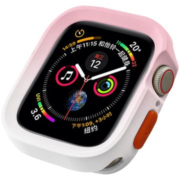 Apple Watch Series 4 / 5 / 6 / SE (2022) 44mm / 7 / 8 / 9 45mm Dual Color Flexibele Horloge Hoesje - Roze + Wit