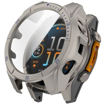 Garmin Fenix 8 47mm Horlogekast PC Frame Cover met Gehard Glazen Schermfolie - Titanium Staal+Blauw