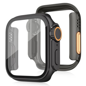 Bump Resistant Watch Case Apple Watch Series 9 8 7 45mm Watch Cover with Tempered Glass Film - Black