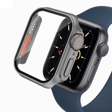 Bump Resistant Watch Case Apple Watch Series 9 8 7 45mm Watch Cover with Tempered Glass Film - Grey