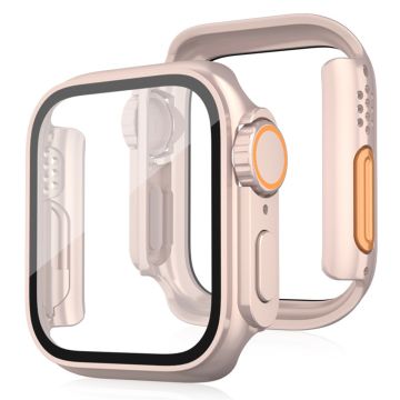 Bump Resistant Watch Case Apple Watch Series 9 8 7 45mm Watch Cover with Tempered Glass Film - Rose Gold