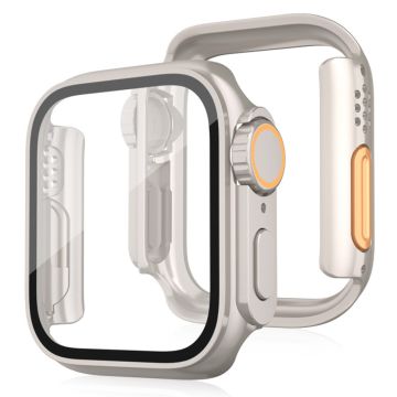 Bump Resistant Watch Case Apple Watch Series 9 8 7 45mm Watch Cover with Tempered Glass Film - Titanium Gold