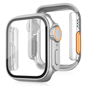 Bump Resistant Watch Case Apple Watch Series 9 8 7 45mm Watch Cover with Tempered Glass Film - Silver