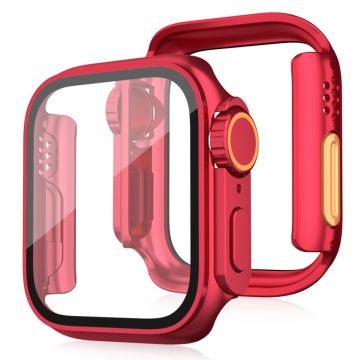 Bump Resistant Watch Case Apple Watch Series 9 8 7 45mm Watch Cover with Tempered Glass Film - Red