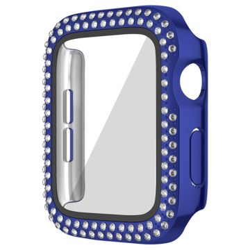 Apple Watch Series 9 8 7 45 mm horlogekastje met strass-elektrolytisch horlogehuisje en beschermfolie van gehard glas - Blauw