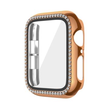 Apple Watch Series 9 / 8 / 7 45 mm horlogekastje met strass-inslagbestendig hoesje en beschermfolie van gehard glas - Roségoud