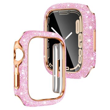 Apple Watch Series 9 / 8 / 7 45mm Horlogekastje Glitter Kristal Decor Hard Stootvast Beschermend Frame - Roze