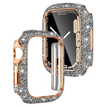 Apple Watch Series 9 / 8 / 7 45mm Horlogekastje Glitter Kristal Decor Hard Stootvast Beschermend Frame - Zilver