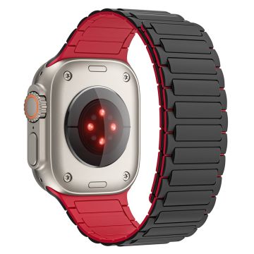 Apple Watch 49mm / 45mm / 44mm / 42mm Magnetisch Siliconen Horlogebandje - Zwart Rood