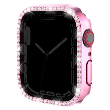 Apple Watch Series 9 / 8 / 7 45mm Horlogekastje Strass steentje Stootvast Frame met Anti-spy Tempered Glass Screen Film - Roze