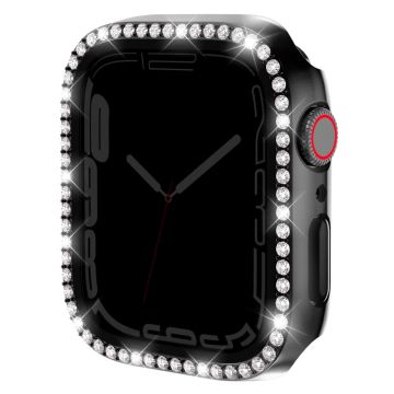 Apple Watch Series 9 / 8 / 7 45mm Horlogekastje Strass steentje Stootvast Frame met Anti-spy Tempered Glass Screen Film - Zwart