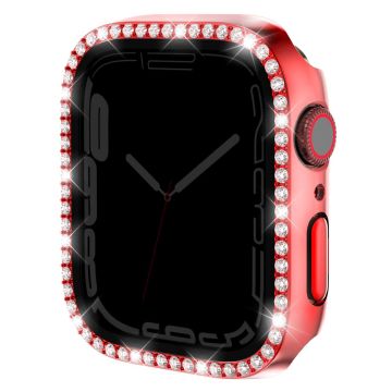 Apple Watch Series 9 / 8 / 7 45mm Horlogekastje Strass steentje Stootvast Frame met Anti-spy Tempered Glass Screen Film - Rood