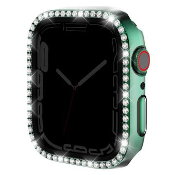 Apple Watch Series 9 / 8 / 7 45mm Horlogekastje Strass steentje Stootvast Frame met Anti-spy Tempered Glass Screen Film - Groen