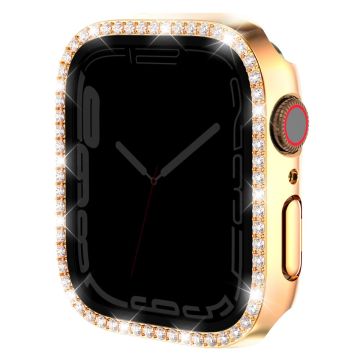 Apple Watch Series 9 / 8 / 7 45mm Horlogekastje Strass steentje Stootvast Frame met Anti-spy Tempered Glass Screen Film - Rose Goud