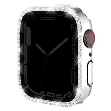 Apple Watch Series 9 / 8 / 7 45mm Horlogekastje Strass steentje Stootvast Frame met Anti-spy Tempered Glass Screen Film - Zilver