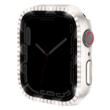 Apple Watch Series 9 / 8 / 7 45mm Horlogekastje Strass steentje Stootvast Frame met Anti-spy Tempered Glass Screen Film - Sterlicht