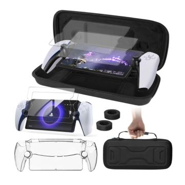 PS5 Portaal handheld spelconsole opbergtassenset met joystickkapjes, schermbeschermers, siliconenn hoesje