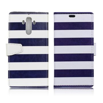 Huawei Mate 9 Patroon printing Leer Hoesje - Blauw and White Stripes