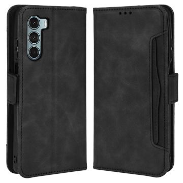 Lederen portemonnee hoesje met moderne vormgeving voor Motorola Moto G200 5G / Motorola Edge S30 - Zwart