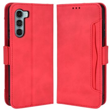 Lederen portemonnee hoesje met moderne vormgeving voor Motorola Moto G200 5G / Motorola Edge S30 - Rood