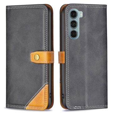 BINFEN tweekleurige leren case voor Motorola Moto G200 5G / Motorola Edge S30 - Zwart