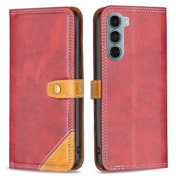 BINFEN tweekleurige leren case voor Motorola Moto G200 5G / Motorola Edge S30 - Rood