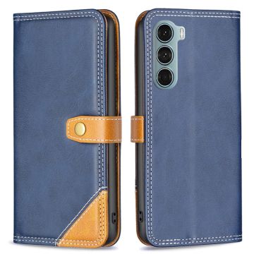 BINFEN tweekleurige leren case voor Motorola Moto G200 5G / Motorola Edge S30 - Blauw