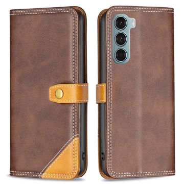 BINFEN tweekleurige leren case voor Motorola Moto G200 5G / Motorola Edge S30 - Koffie