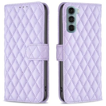 Ruitpatroon matte flip case voor Motorola Moto G200 5G / Motorola Edge S30 - Purper