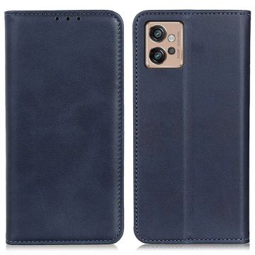 Echt lederen flip-hoesje in portemonnee-stijl voor Motorola Moto G32 - Blauw