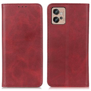 Echt lederen flip-hoesje in portemonnee-stijl voor Motorola Moto G32 - Rood