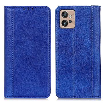 Echt leren hoes met magnetische sluiting voor Motorola Moto G32 - Blauw