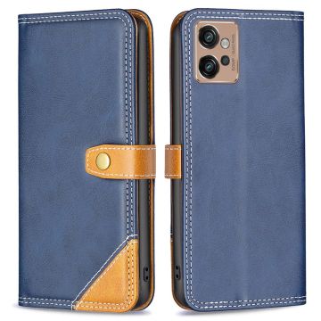 BINFEN tweekleurige leren case voor Motorola Moto G32 - Blauw