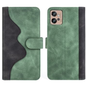 Tweekleurige leren flip case voor Motorola Moto G32 - Groen