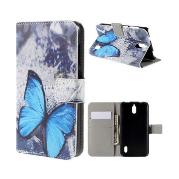 Butterfly Huawei Y625 leren Hoesje - Blauwe Vlinder