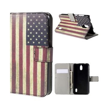 Moberg Huawei Y625 Leer Kaarthouder Hoesje - Vintage US Flag